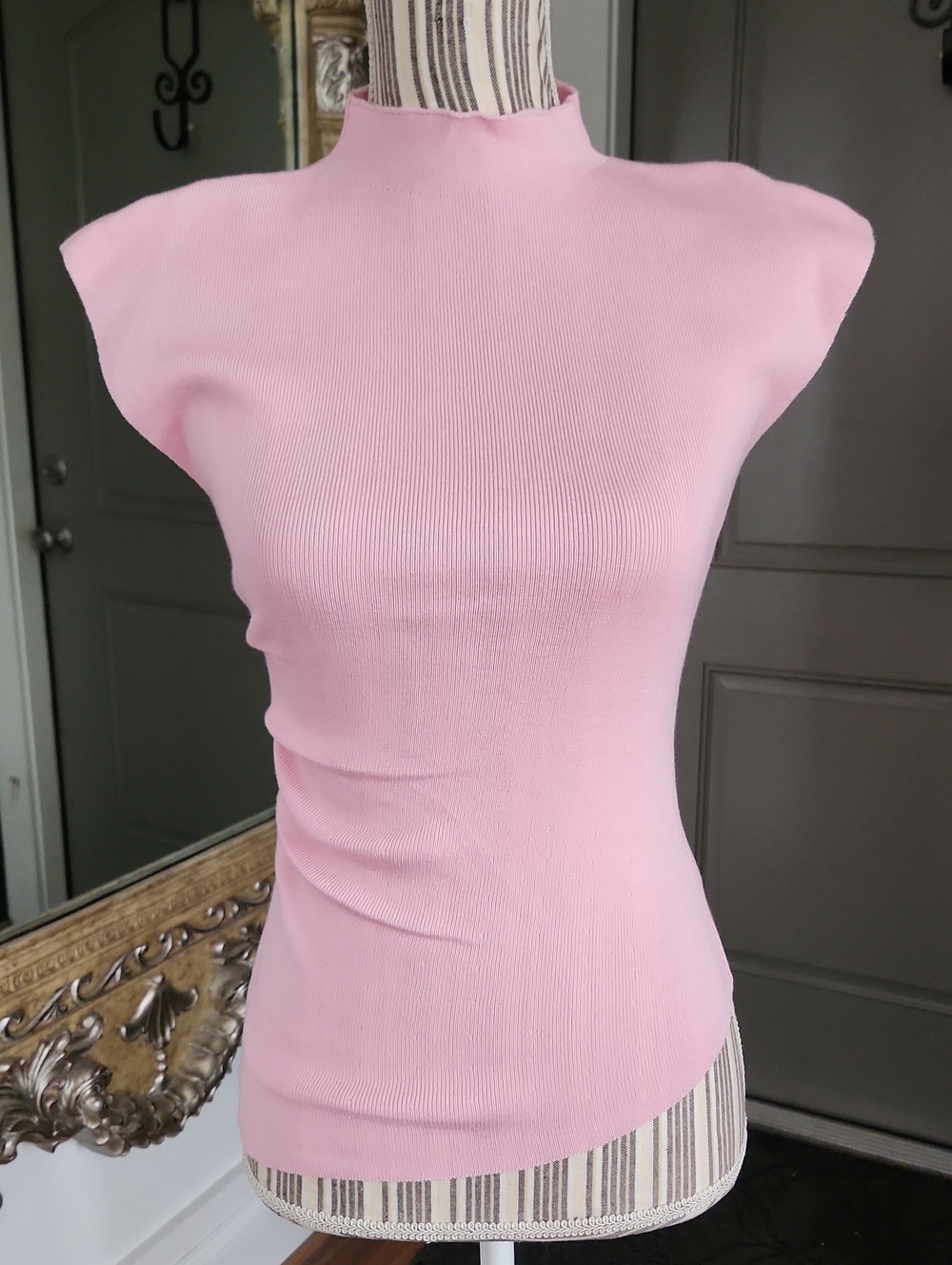 Galita Fashion Women's Ribbed Mock Neck Cap Sleeve Top - Pink